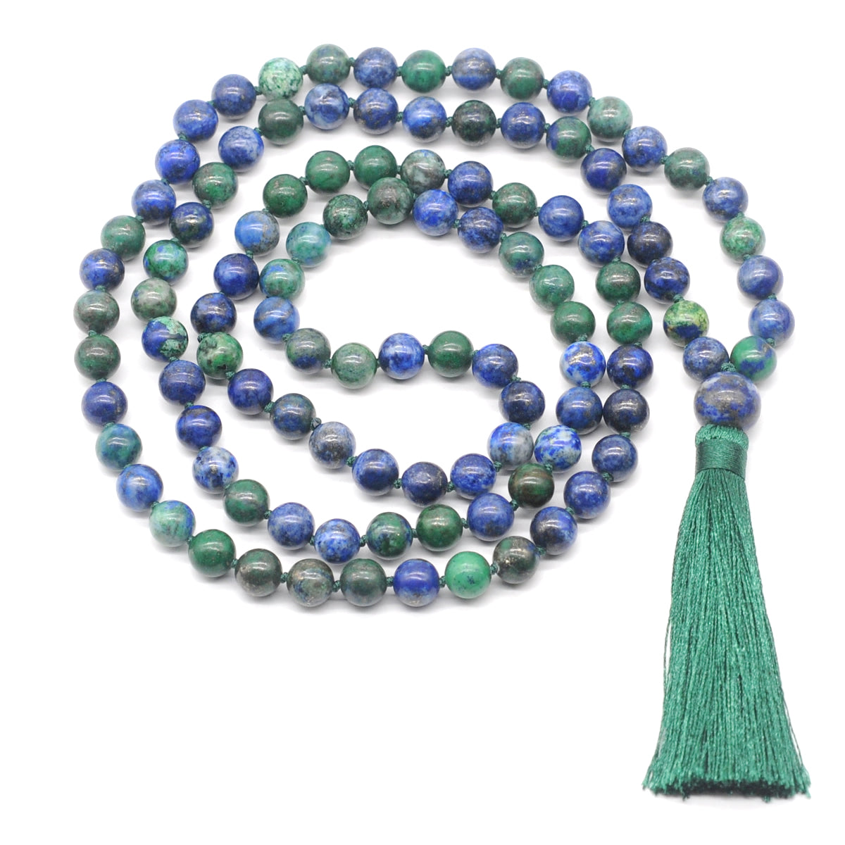 GMN145 Hand-Knotted Smooth Chrysocolla Gemstone 108 Beads Mala Necklace