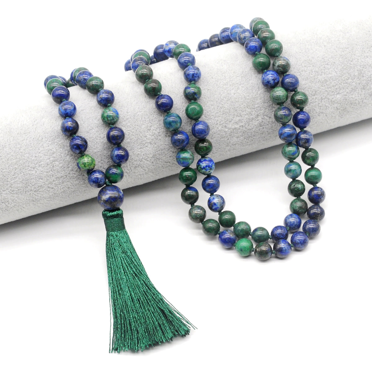 GMN145 Hand-Knotted Smooth Chrysocolla Gemstone 108 Beads Mala Necklace