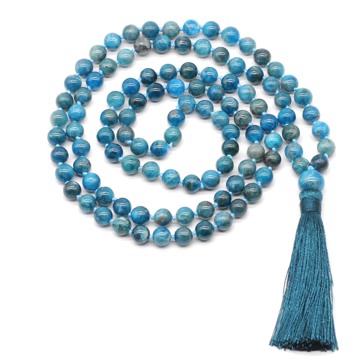 GMN146 Hand-Knotted Smooth Apatite Gemstone 108 Beads Mala Necklace