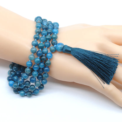 GMN146 Hand-Knotted Smooth Apatite Gemstone 108 Beads Mala Necklace