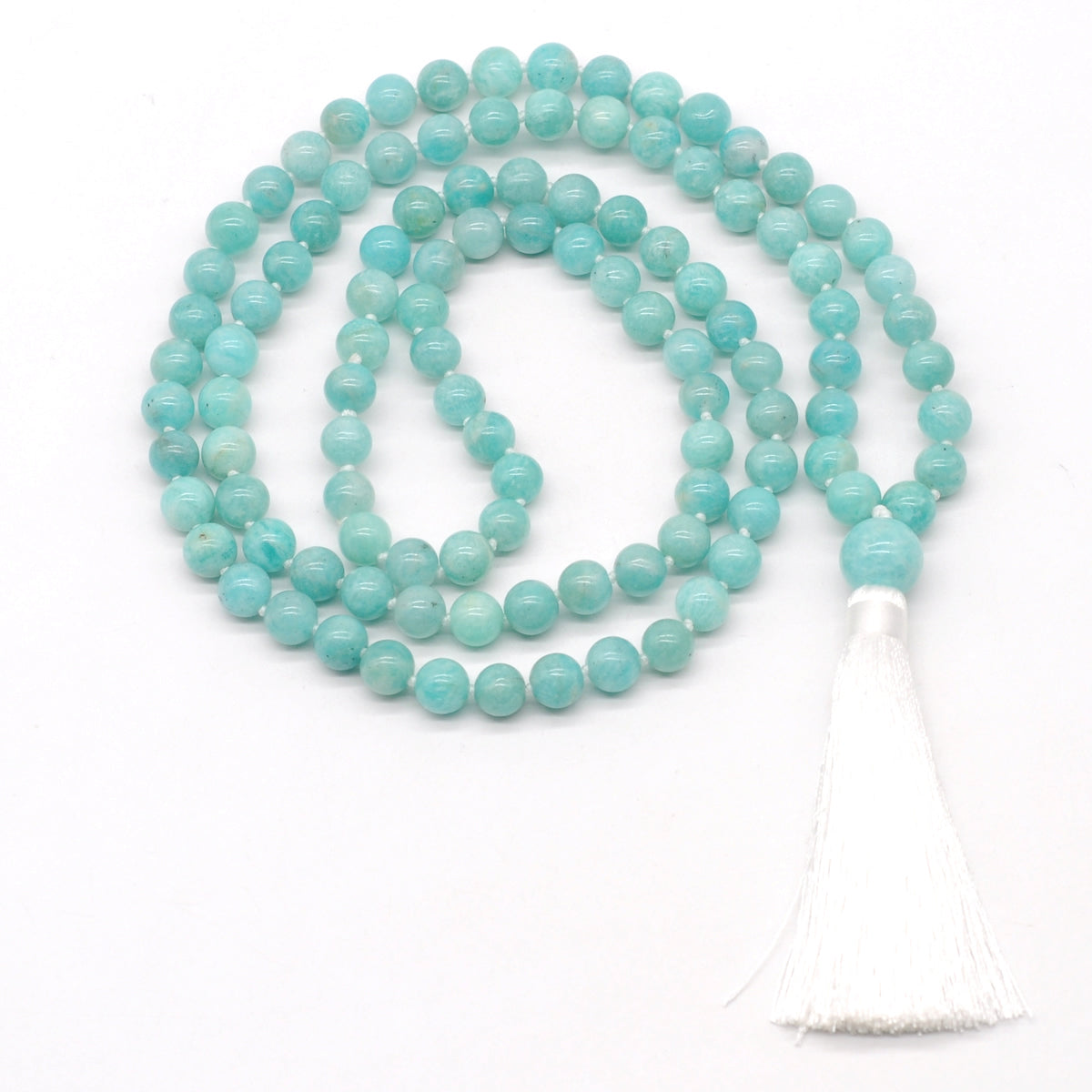 GMN147 Hand-Knotted Smooth Amazonite Gemstone 108 Beads Mala Necklace