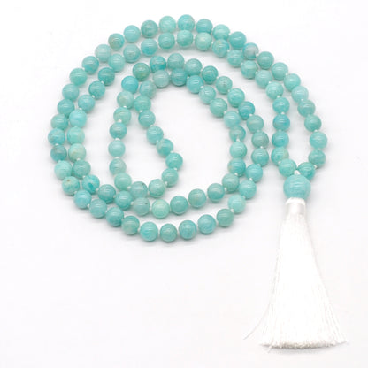 GMN147 Hand-Knotted Smooth Amazonite Gemstone 108 Beads Mala Necklace