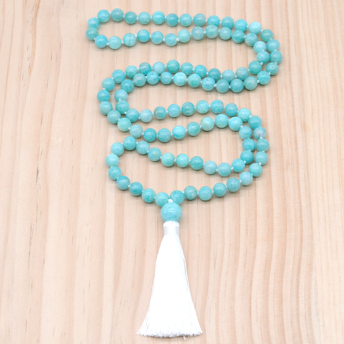 GMN147 Hand-Knotted Smooth Amazonite Gemstone 108 Beads Mala Necklace