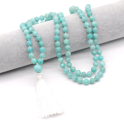 GMN147 Hand-Knotted Smooth Amazonite Gemstone 108 Beads Mala Necklace