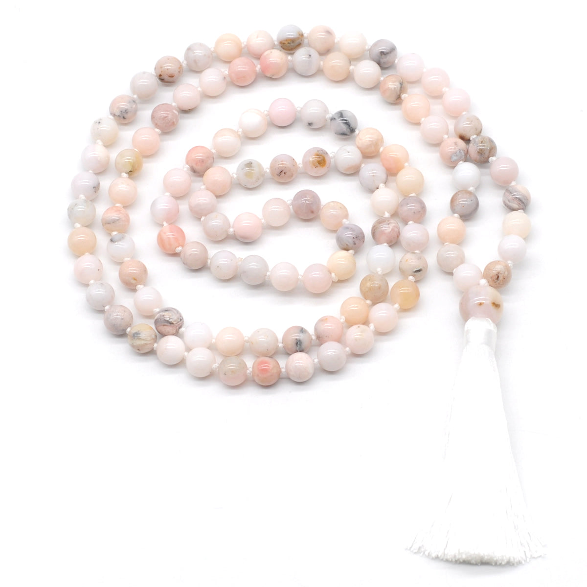 GMN148 Hand-Knotted Smooth Pink Opal 108 Beads Mala Necklace