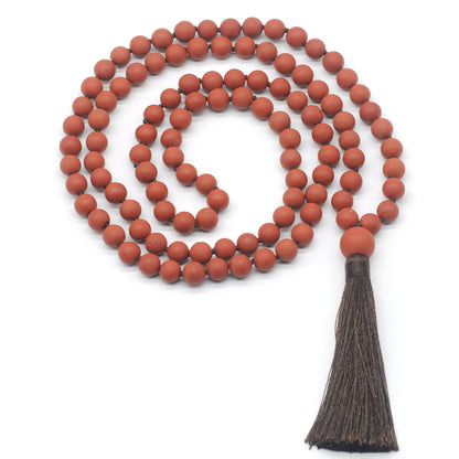 GMN15 Hand-Knotted Matte Red Jasper 108 Beads Mala Necklace