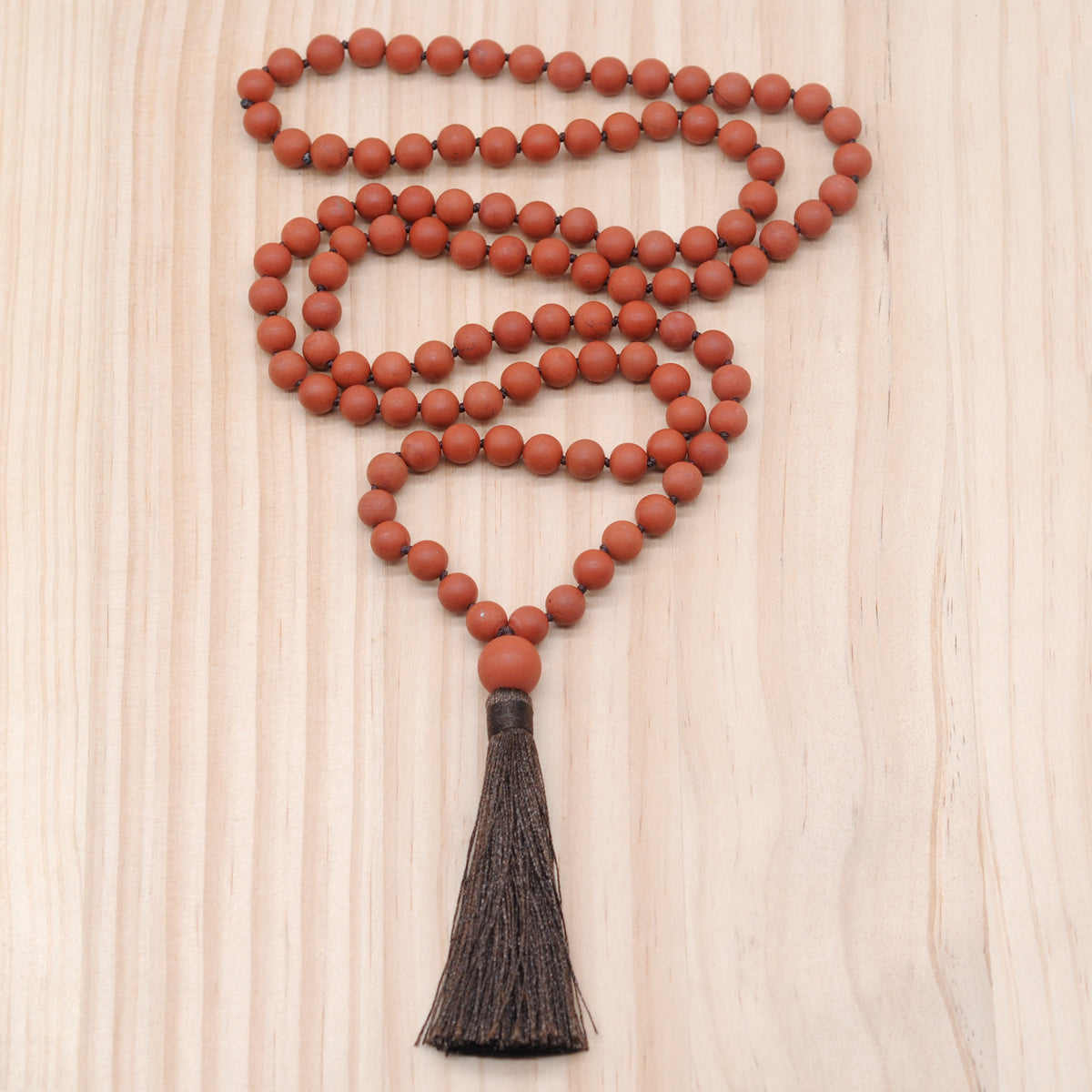 GMN15 Hand-Knotted Matte Red Jasper 108 Beads Mala Necklace