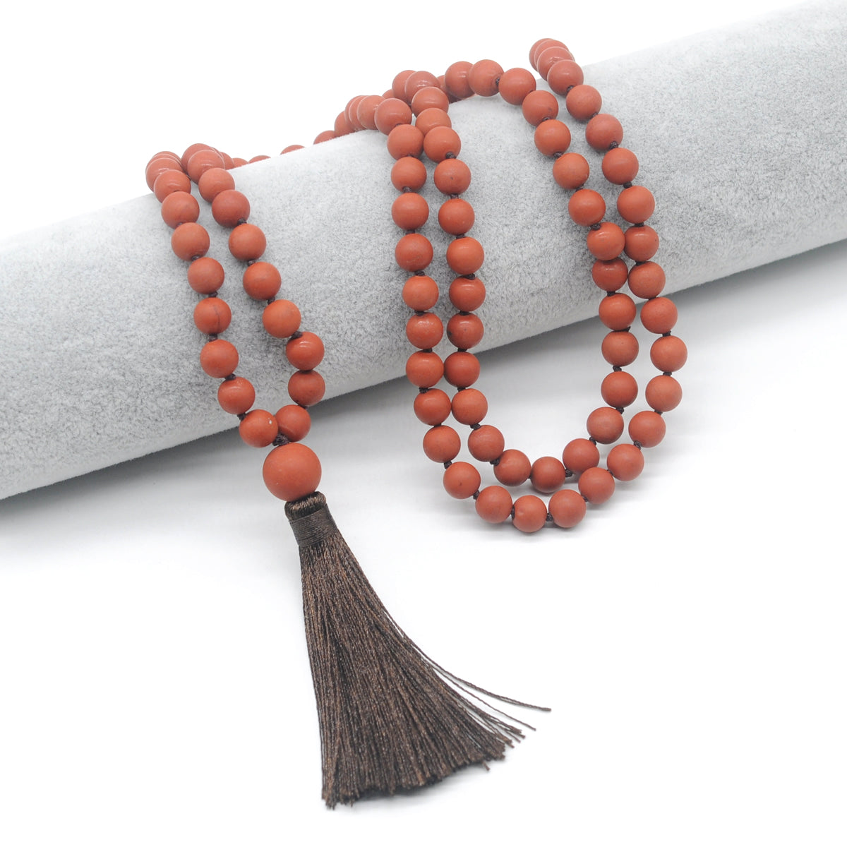 GMN15 Hand-Knotted Matte Red Jasper 108 Beads Mala Necklace