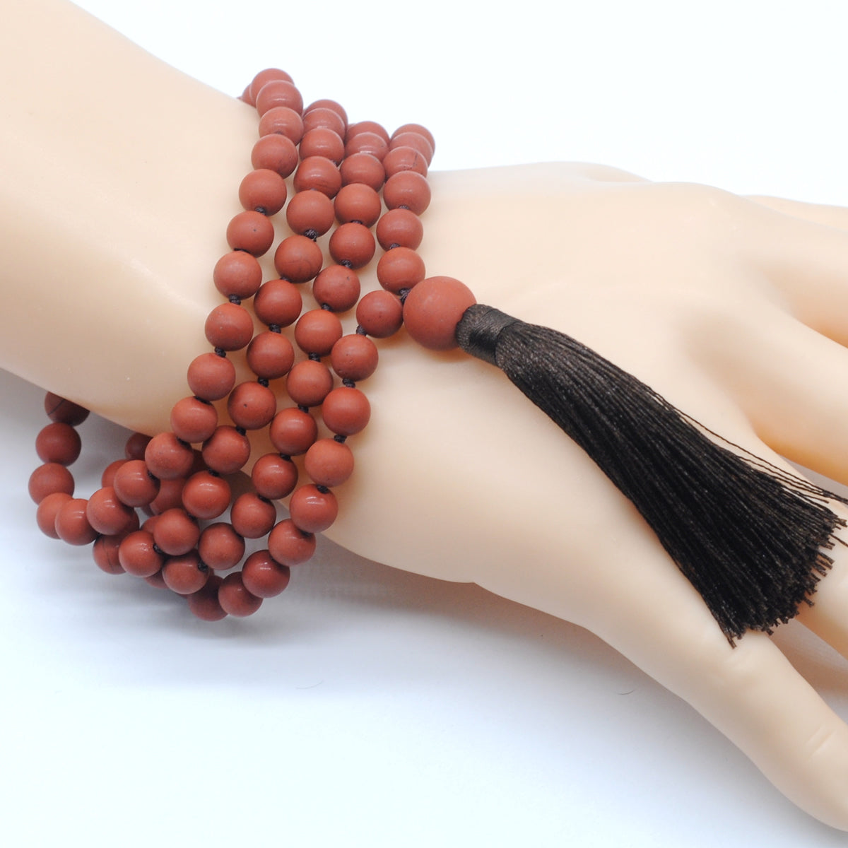 GMN15 Hand-Knotted Matte Red Jasper 108 Beads Mala Necklace