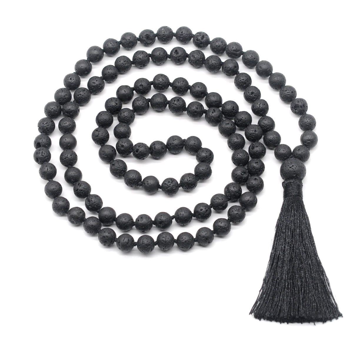 GMN152 Hand-Knotted Black Lava 108 Beads Mala Necklace