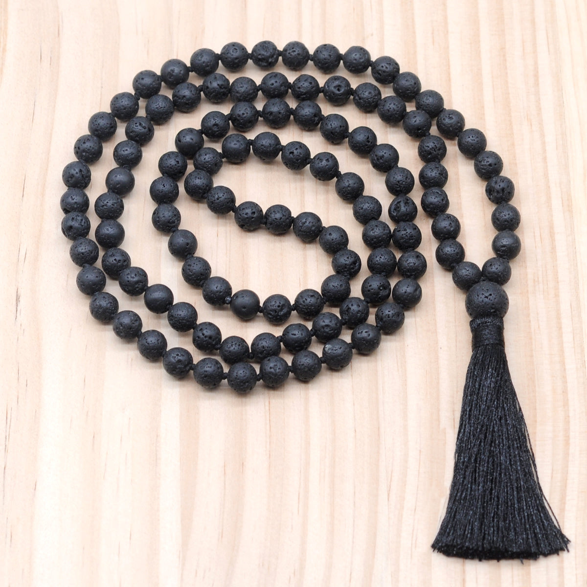 GMN152 Hand-Knotted Black Lava 108 Beads Mala Necklace