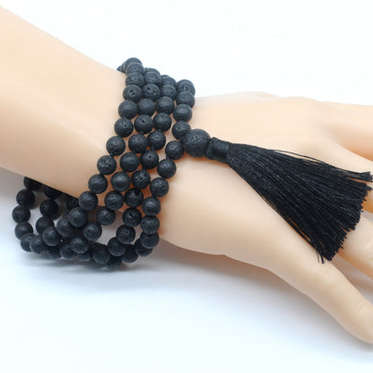 GMN152 Hand-Knotted Black Lava 108 Beads Mala Necklace