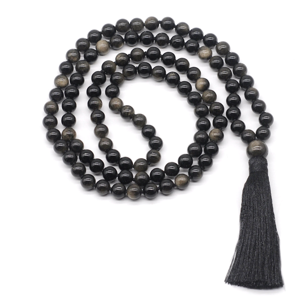 GMN153 Hand-Knotted Smooth Golden Obsidian 108 Beads Mala Necklace