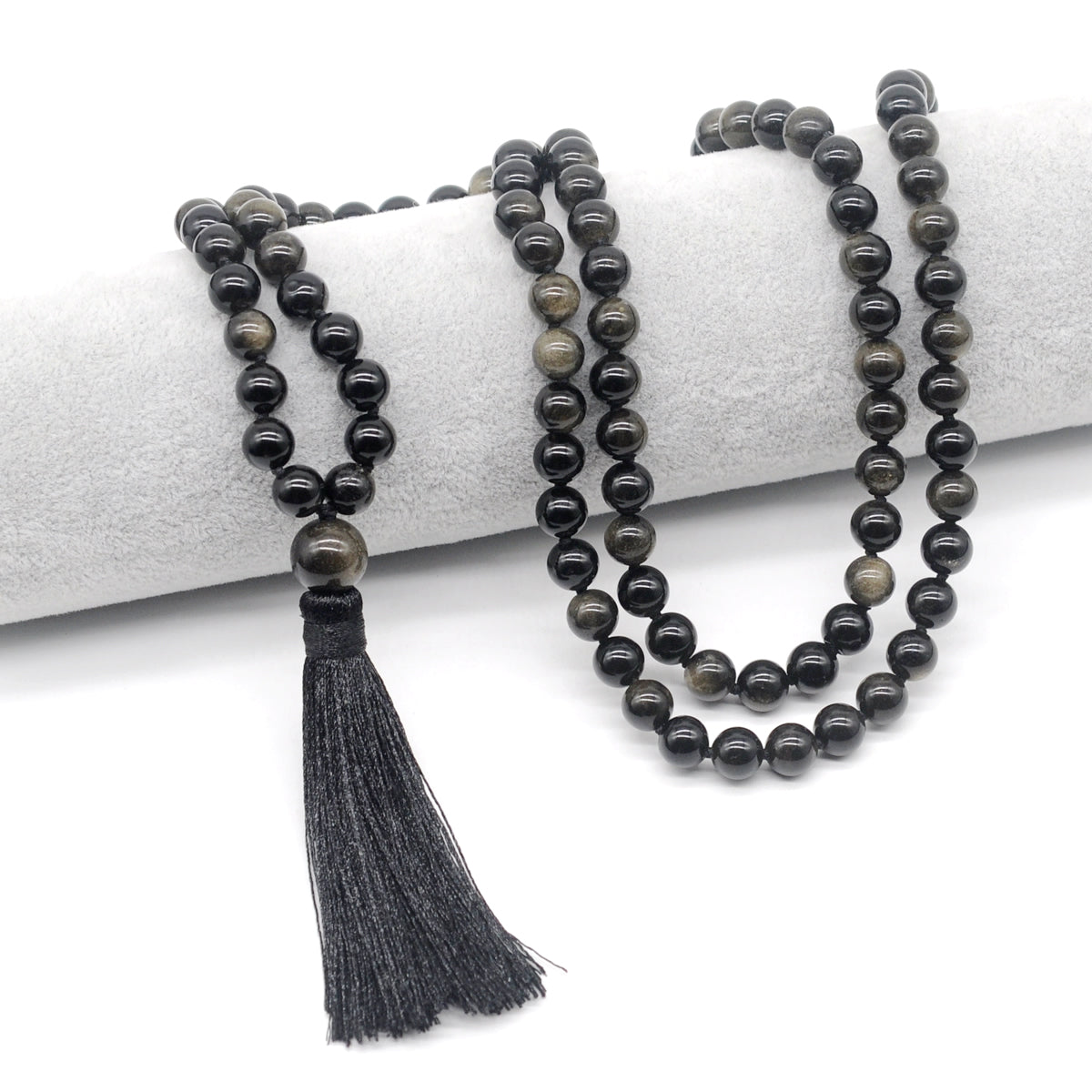 GMN153 Hand-Knotted Smooth Golden Obsidian 108 Beads Mala Necklace