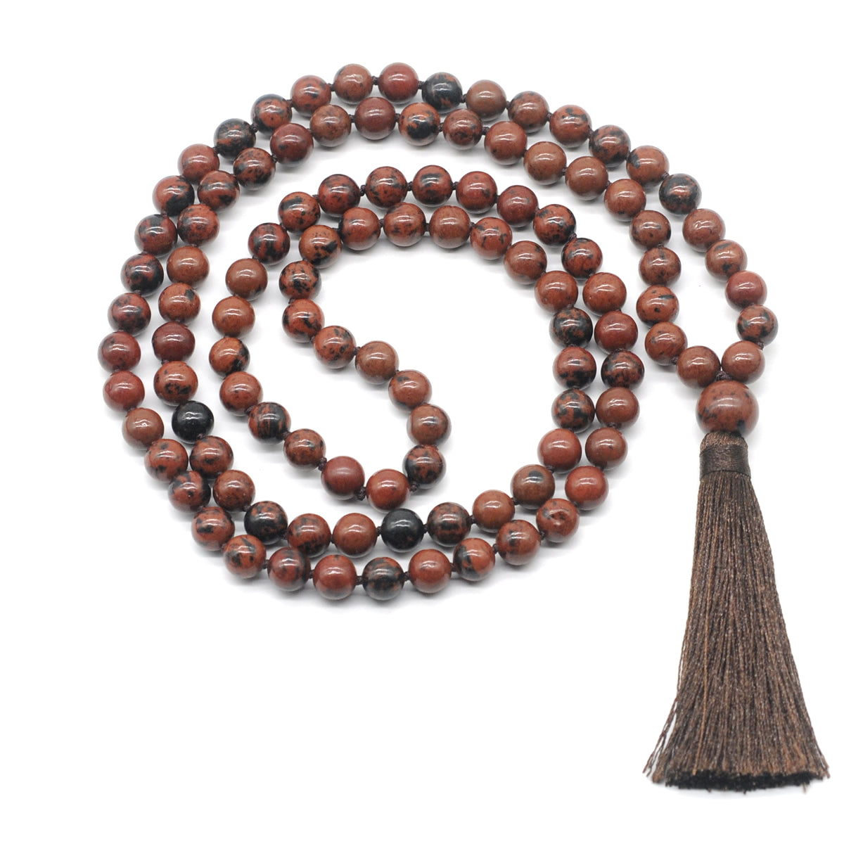 GMN156 Hand-Knotted Smooth Mahogany Obsidian 108 Beads Mala Necklace