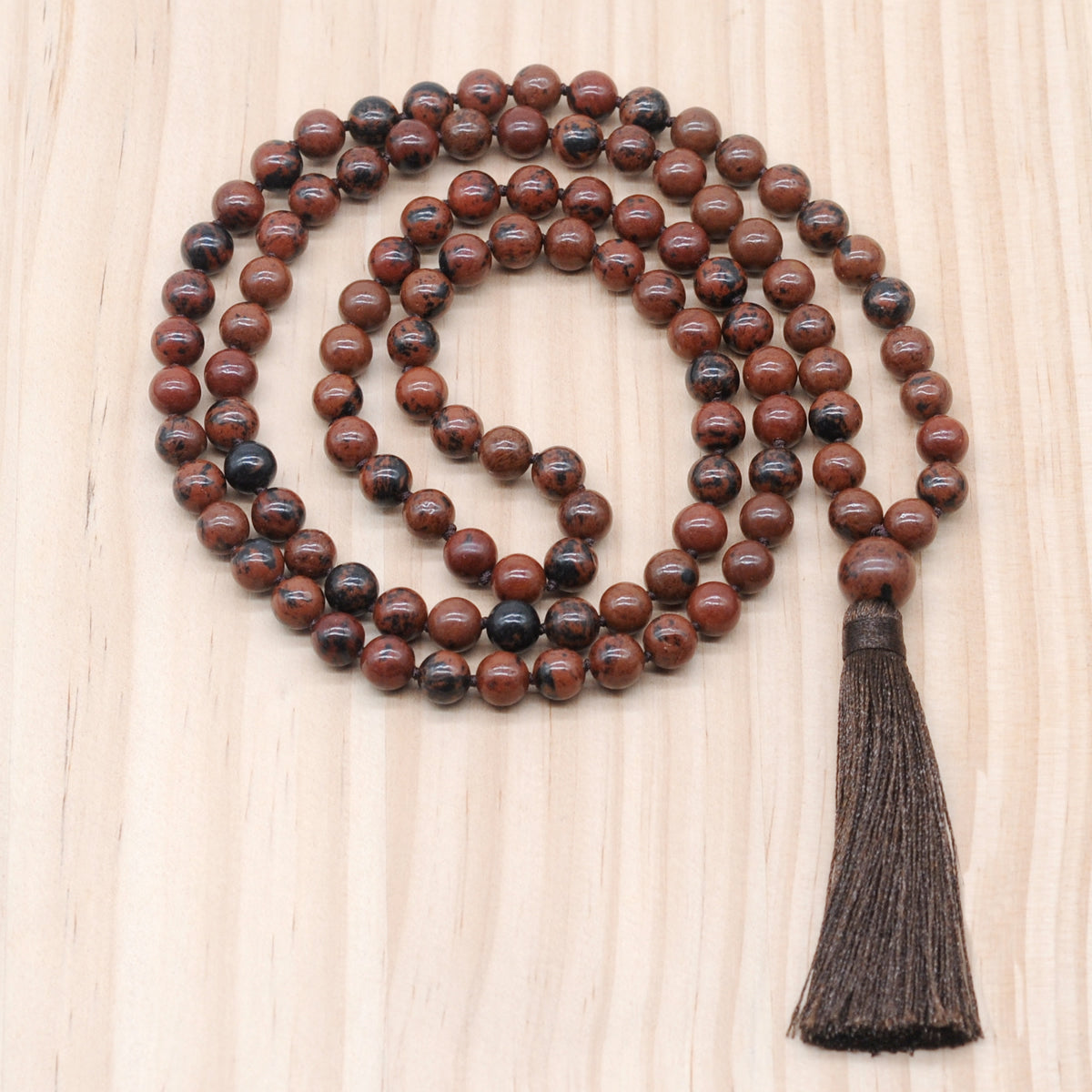 GMN156 Hand-Knotted Smooth Mahogany Obsidian 108 Beads Mala Necklace