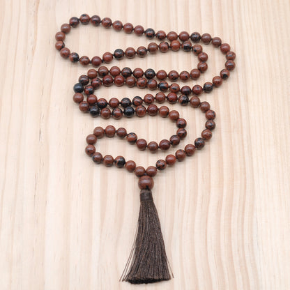 GMN156 Hand-Knotted Smooth Mahogany Obsidian 108 Beads Mala Necklace