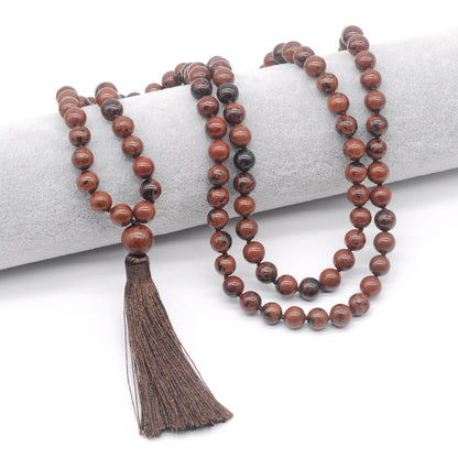 GMN156 Hand-Knotted Smooth Mahogany Obsidian 108 Beads Mala Necklace