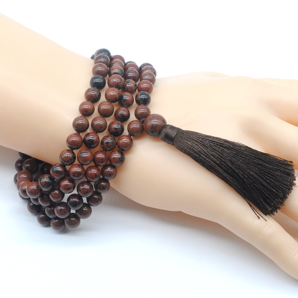 GMN156 Hand-Knotted Smooth Mahogany Obsidian 108 Beads Mala Necklace