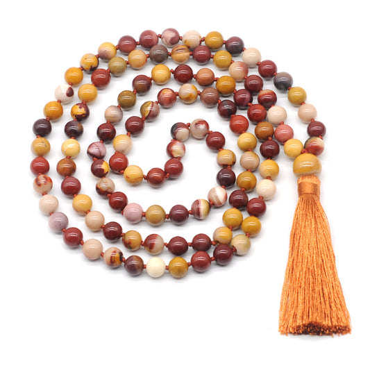 GMN158 Hand-Knotted Smooth Mookaite Gemstone 108 Beads Mala Necklace