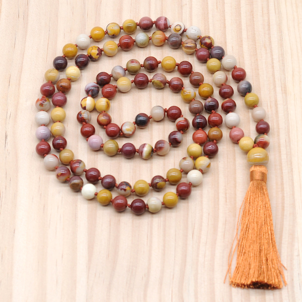 GMN158 Hand-Knotted Smooth Mookaite Gemstone 108 Beads Mala Necklace