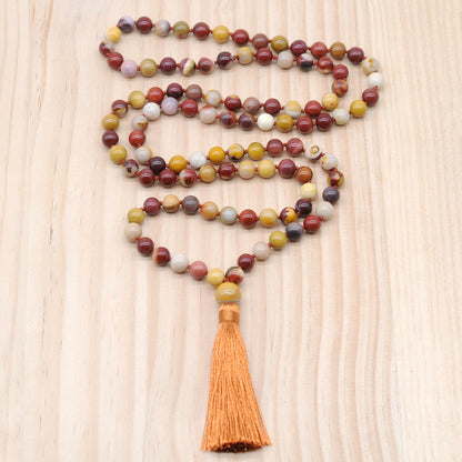 GMN158 Hand-Knotted Smooth Mookaite Gemstone 108 Beads Mala Necklace