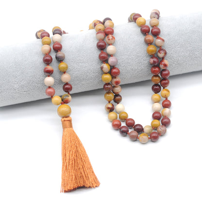 GMN158 Hand-Knotted Smooth Mookaite Gemstone 108 Beads Mala Necklace