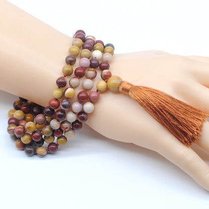 GMN158 Hand-Knotted Smooth Mookaite Gemstone 108 Beads Mala Necklace