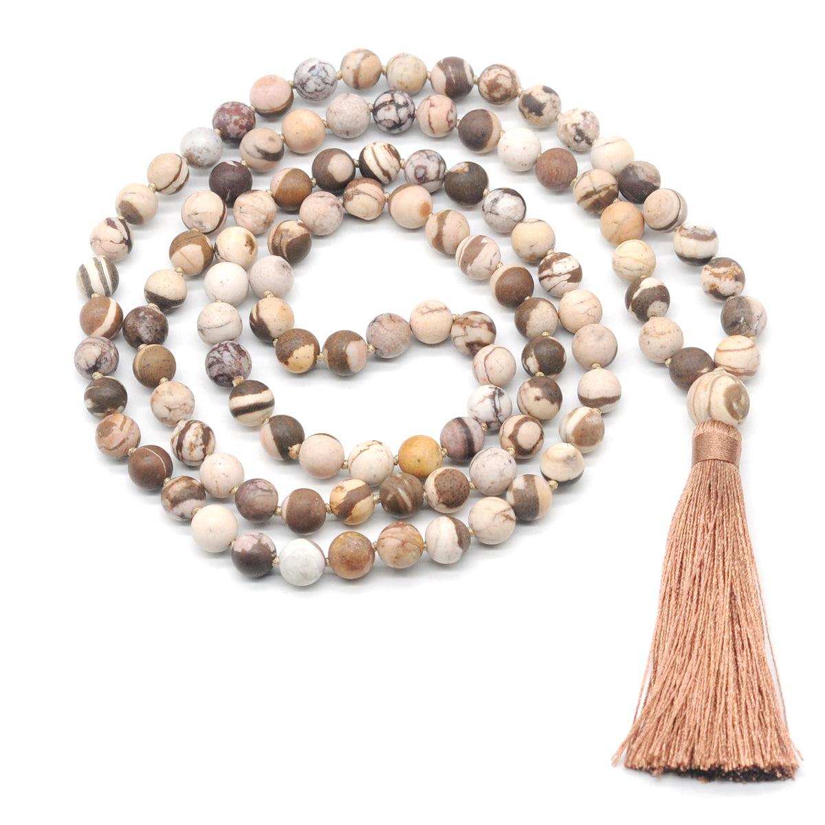 GMN16 Hand-Knotted Matte Zebra Jasper 108 Beads Mala Necklace