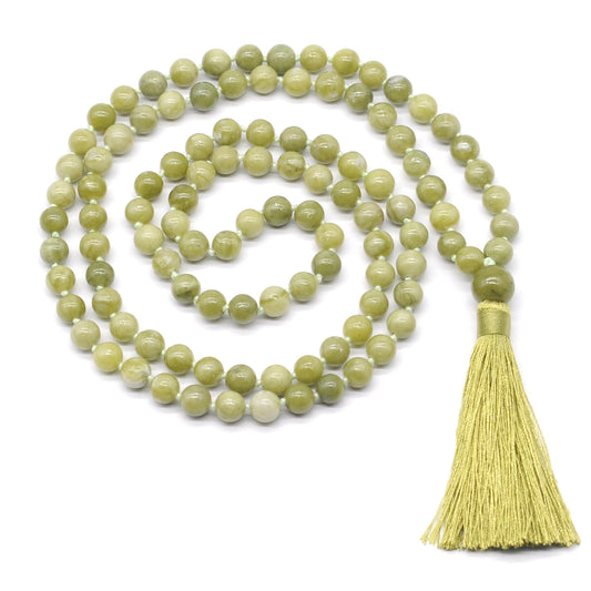 GMN162 Hand-Knotted Smooth China Jade 108 Beads Mala Necklace