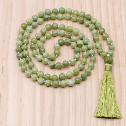 GMN162 Hand-Knotted Smooth China Jade 108 Beads Mala Necklace