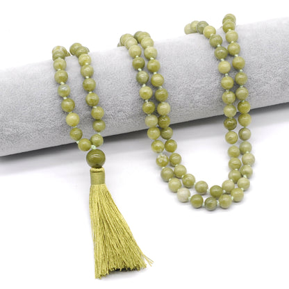 GMN162 Hand-Knotted Smooth China Jade 108 Beads Mala Necklace