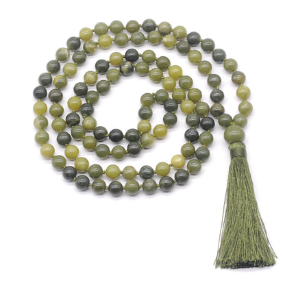 GMN163 Hand-Knotted Smooth Canadian Jade 108 Beads Mala Necklace