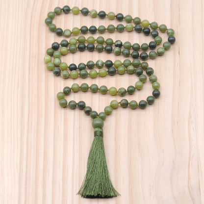 GMN163 Hand-Knotted Smooth Canadian Jade 108 Beads Mala Necklace