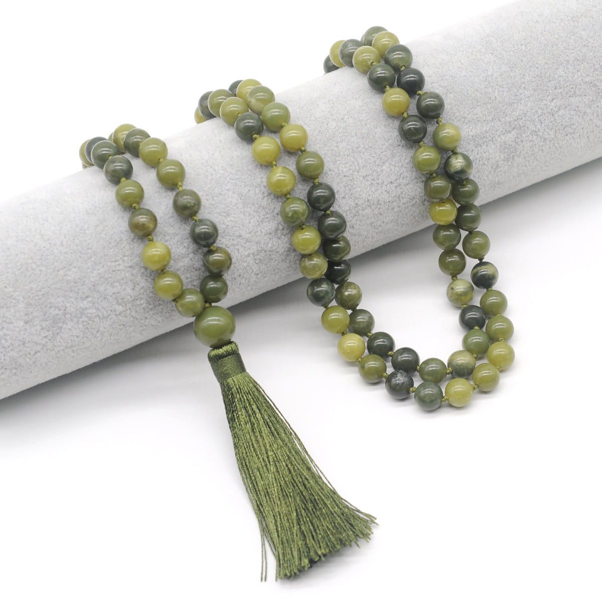 GMN163 Hand-Knotted Smooth Canadian Jade 108 Beads Mala Necklace