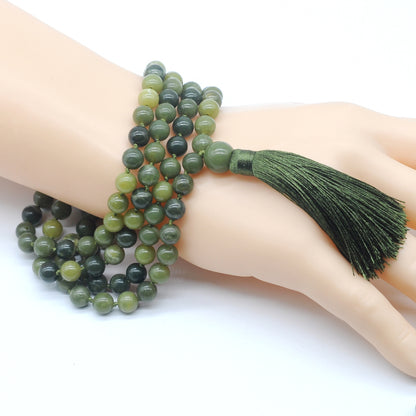 GMN163 Hand-Knotted Smooth Canadian Jade 108 Beads Mala Necklace