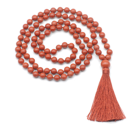 GMN168 Hand-Knotted Smooth Red Jasper 108 Beads Mala Necklace