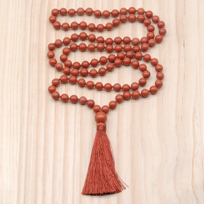 GMN168 Hand-Knotted Smooth Red Jasper 108 Beads Mala Necklace