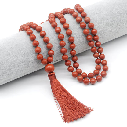 GMN168 Hand-Knotted Smooth Red Jasper 108 Beads Mala Necklace