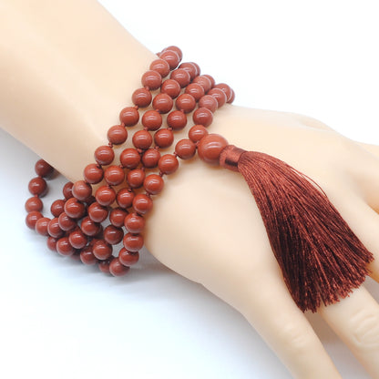 GMN168 Hand-Knotted Smooth Red Jasper 108 Beads Mala Necklace