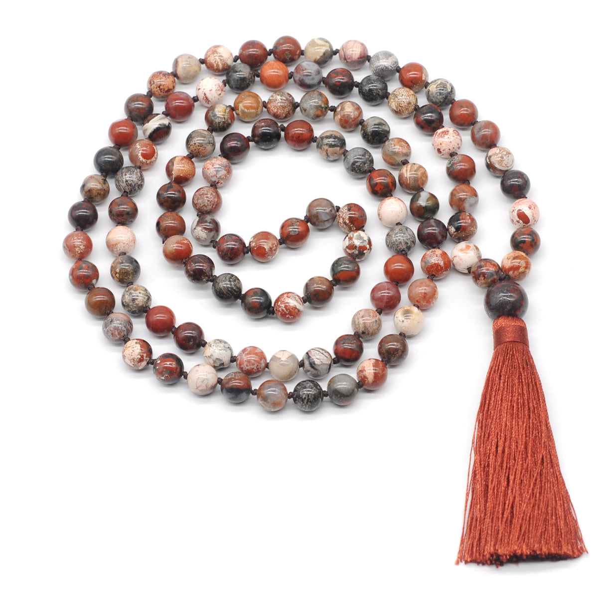 GMN169 Hand-Knotted Smooth Brecciated Jasper 108 Beads Mala Necklace