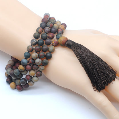 GMN17 Hand-Knotted Matte Picasso Jasper 108 Beads Mala Necklace