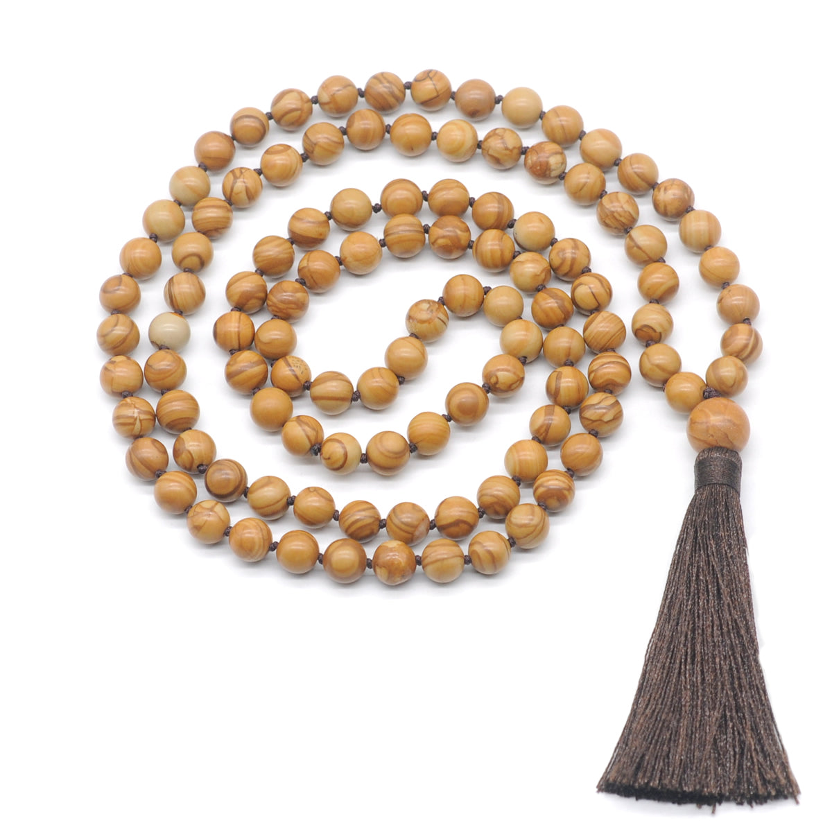 GMN171 Hand-Knotted Smooth Wooden Jasper 108 Beads Mala Necklace