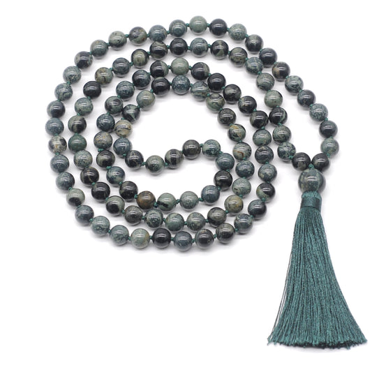 GMN176 Hand-Knotted Smooth Kambaba Jasper 108 Beads Mala Necklace