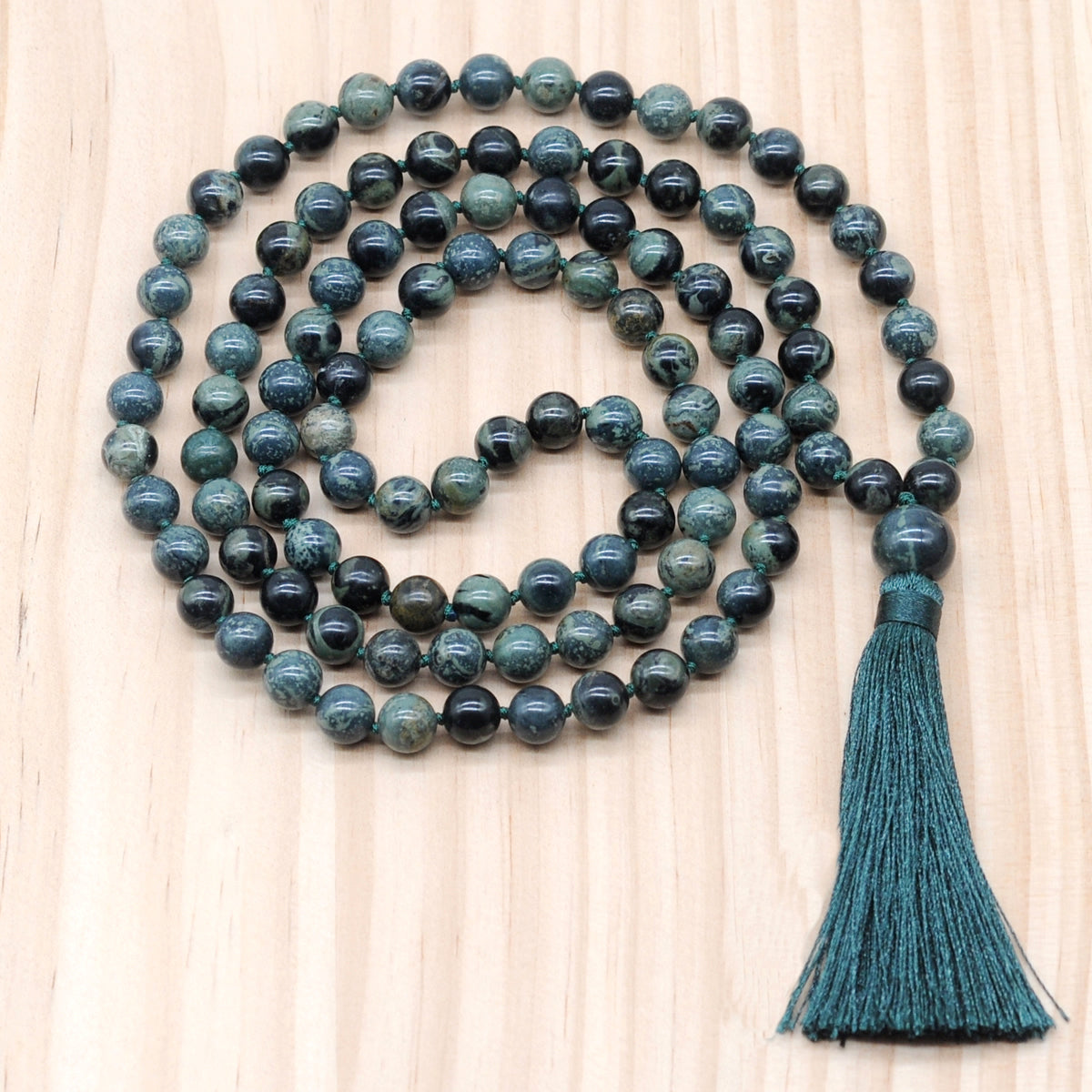 GMN176 Hand-Knotted Smooth Kambaba Jasper 108 Beads Mala Necklace