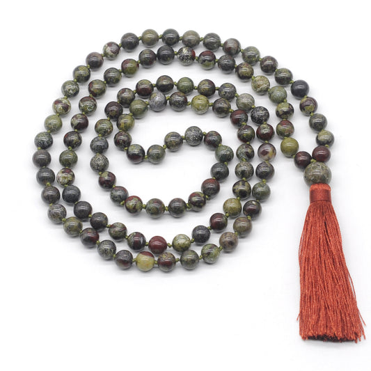 GMN177 Hand-Knotted Smooth Dragon blood Jasper 108 Beads Mala Necklace