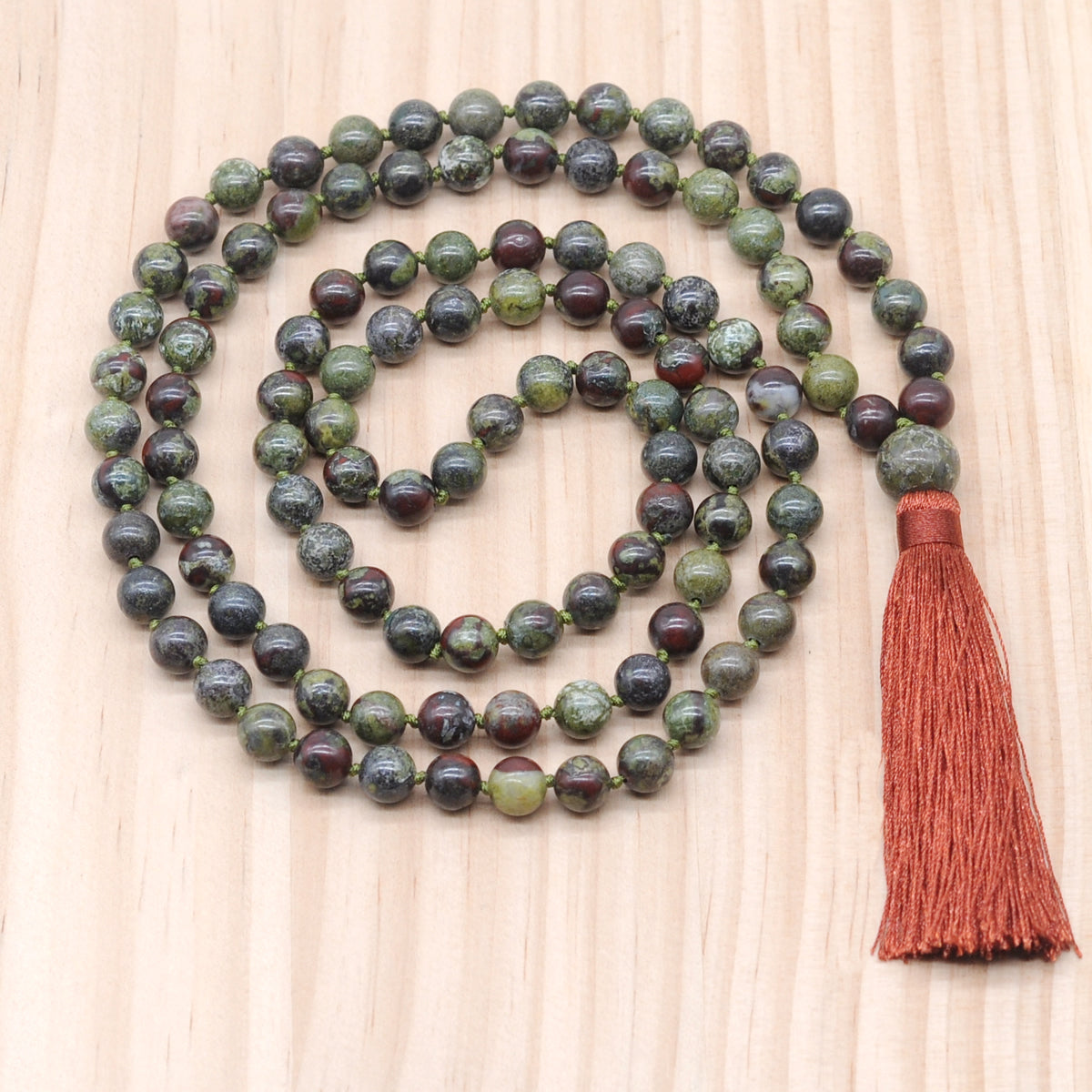 GMN177 Hand-Knotted Smooth Dragon blood Jasper 108 Beads Mala Necklace