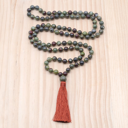 GMN177 Hand-Knotted Smooth Dragon blood Jasper 108 Beads Mala Necklace