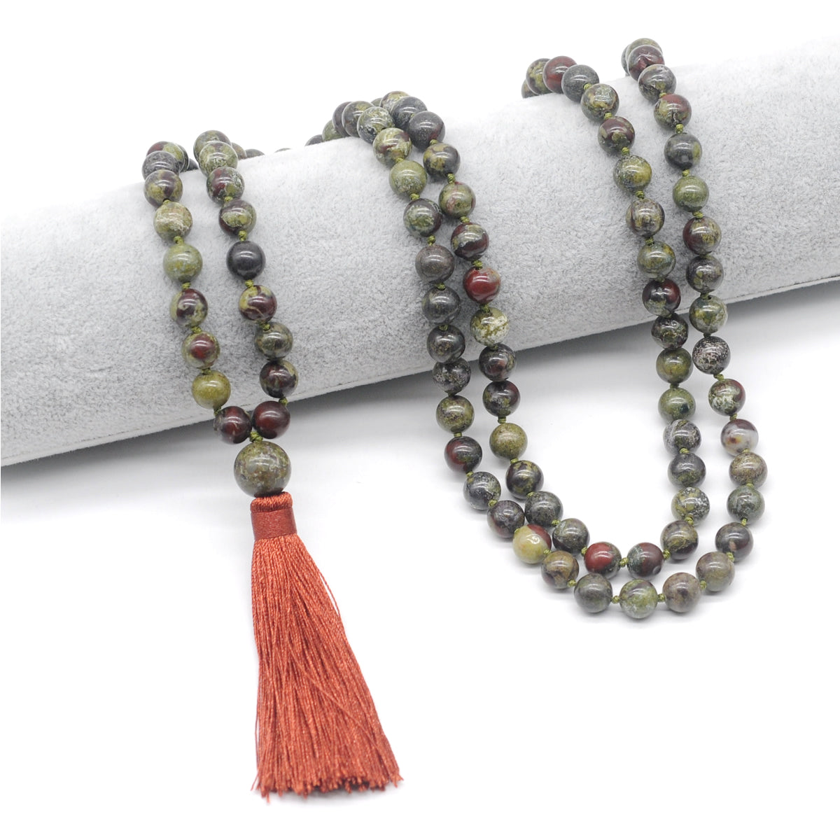 GMN177 Hand-Knotted Smooth Dragon blood Jasper 108 Beads Mala Necklace