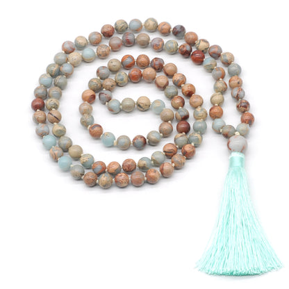 GMN178 Hand-Knotted Smooth Serpentine Jasper 108 Beads Mala Necklace